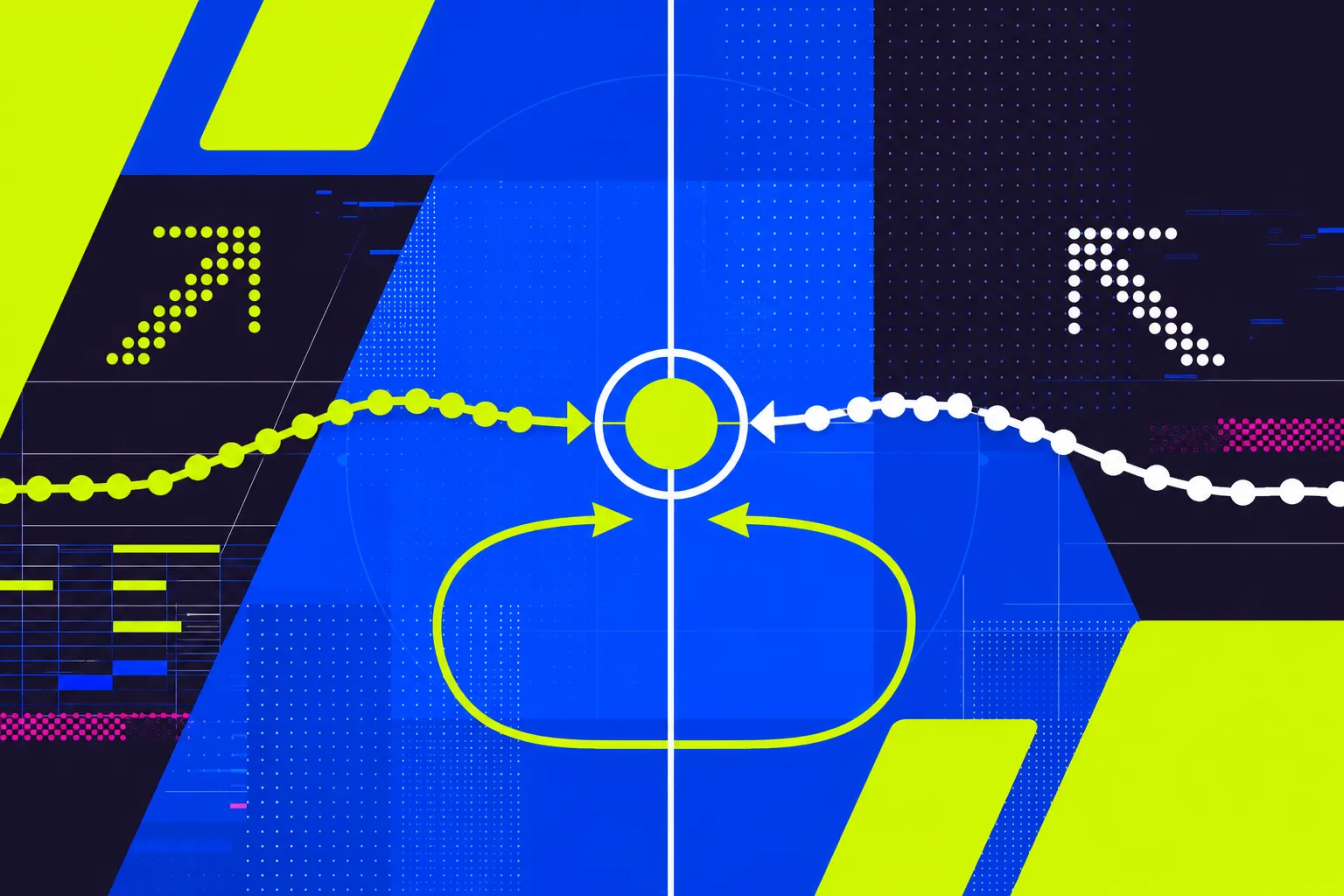 Abstract betting push diagram with two market paths landing exactly on the line