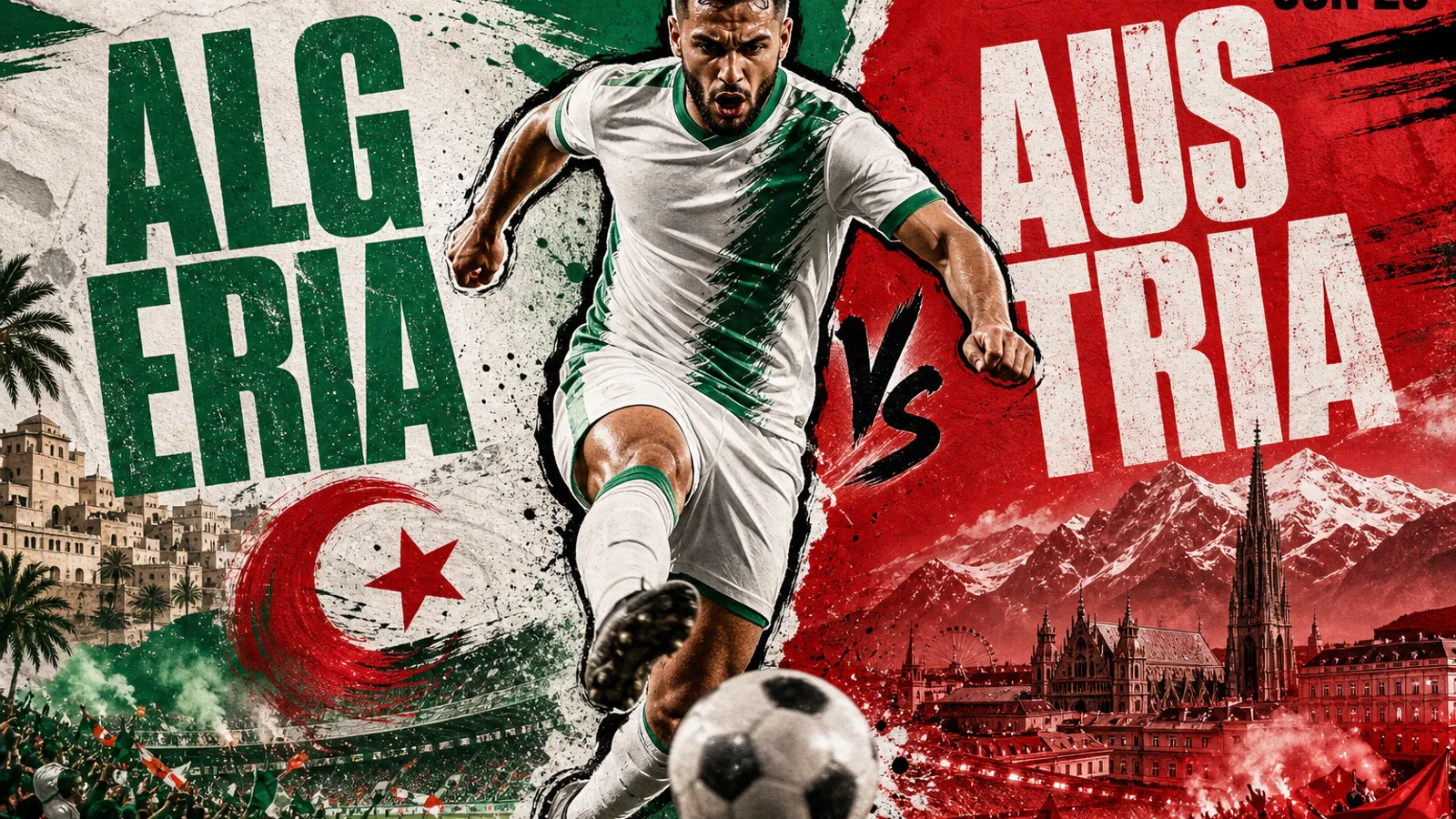 Editorial World Cup 2026 poster for Algeria vs Austria on JUN 28