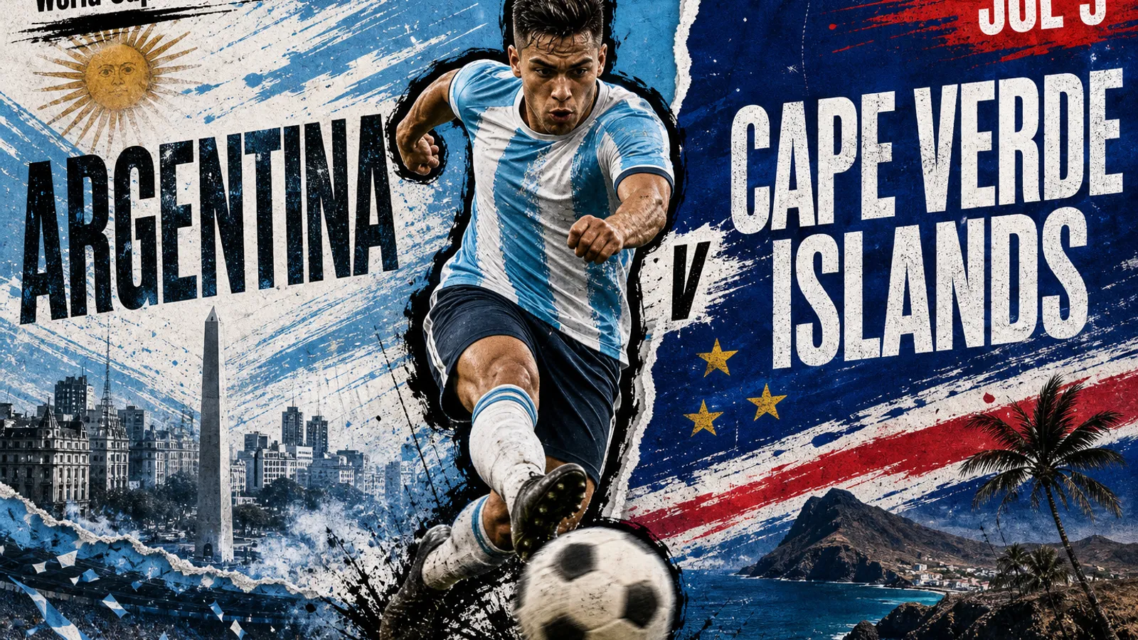 Editorial World Cup 2026 poster for Argentina vs Cape Verde Islands on JUL 3