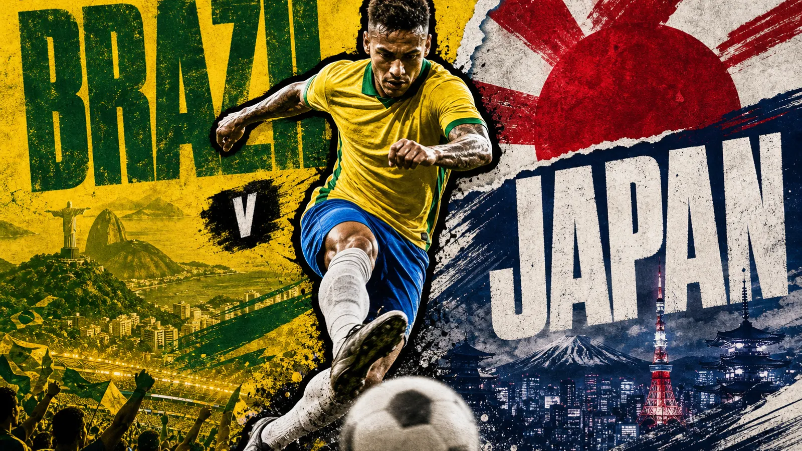 Editorial World Cup 2026 poster for Brazil vs Japan on JUN 29