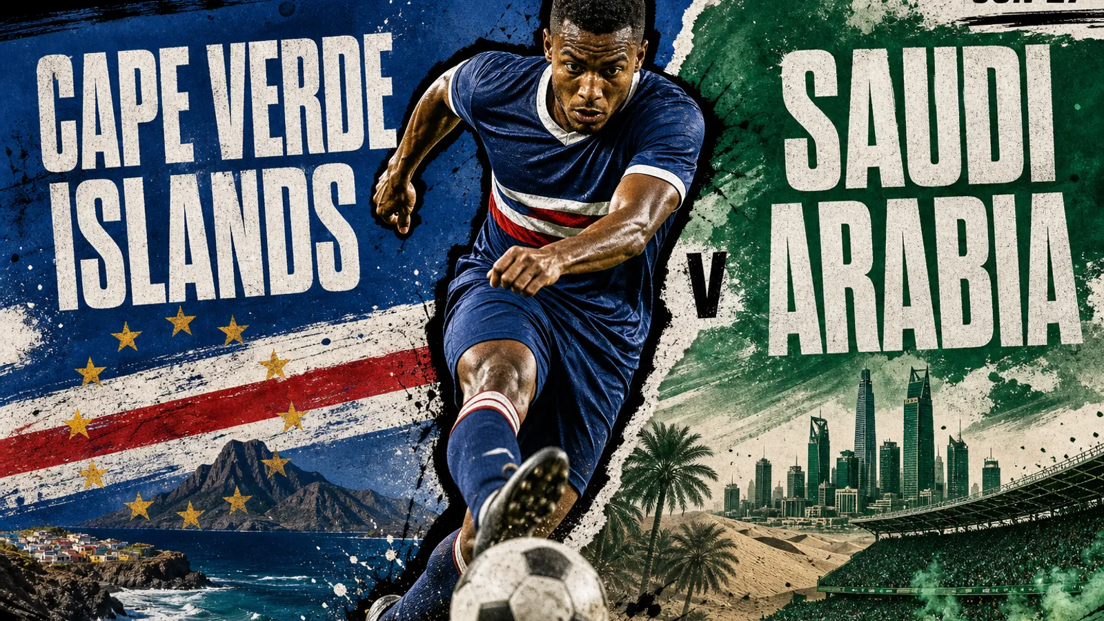 Editorial World Cup 2026 poster for Cape Verde Islands vs Saudi Arabia on JUN 27