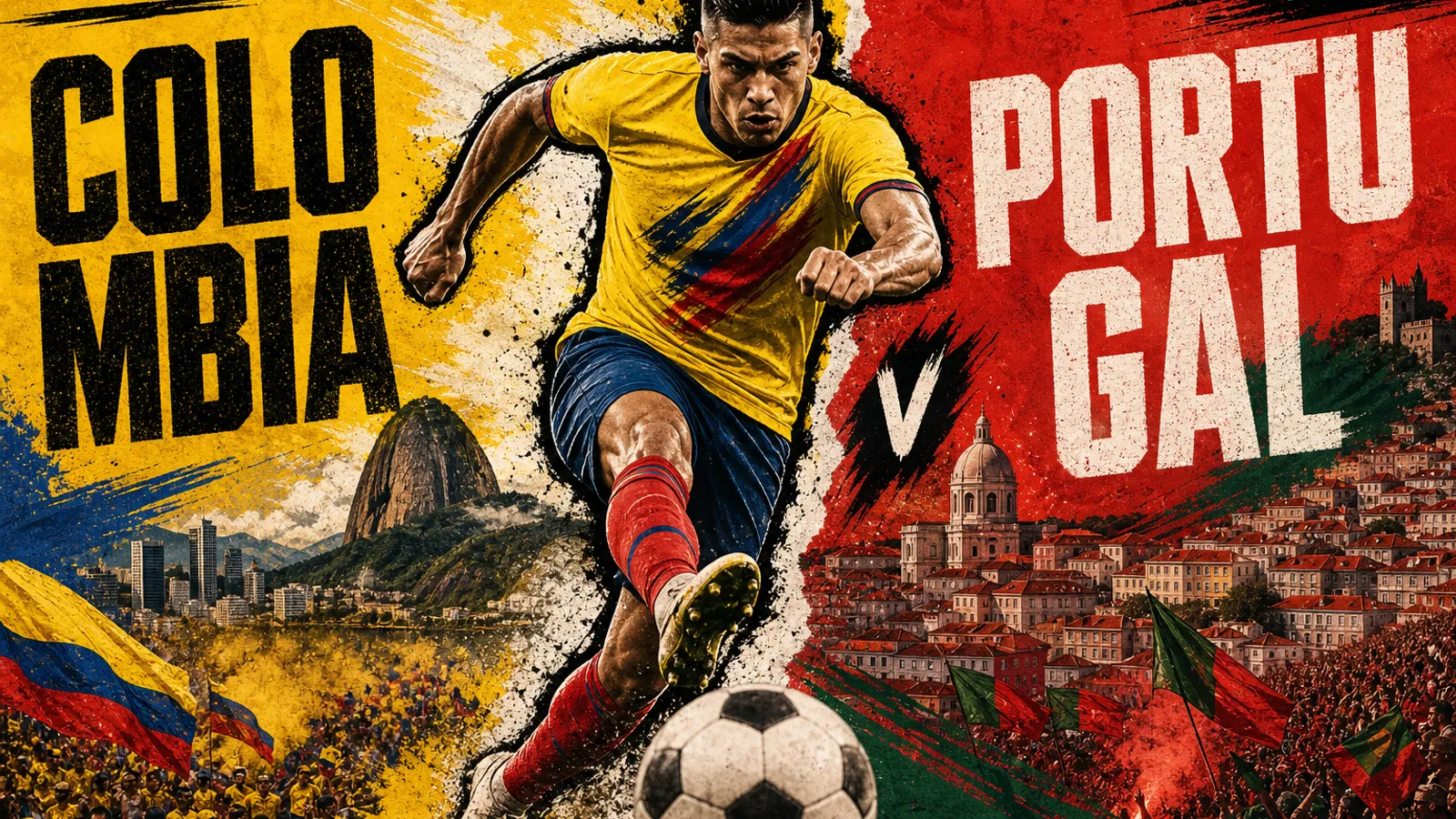 Editorial World Cup 2026 poster for Colombia vs Portugal on JUN 27