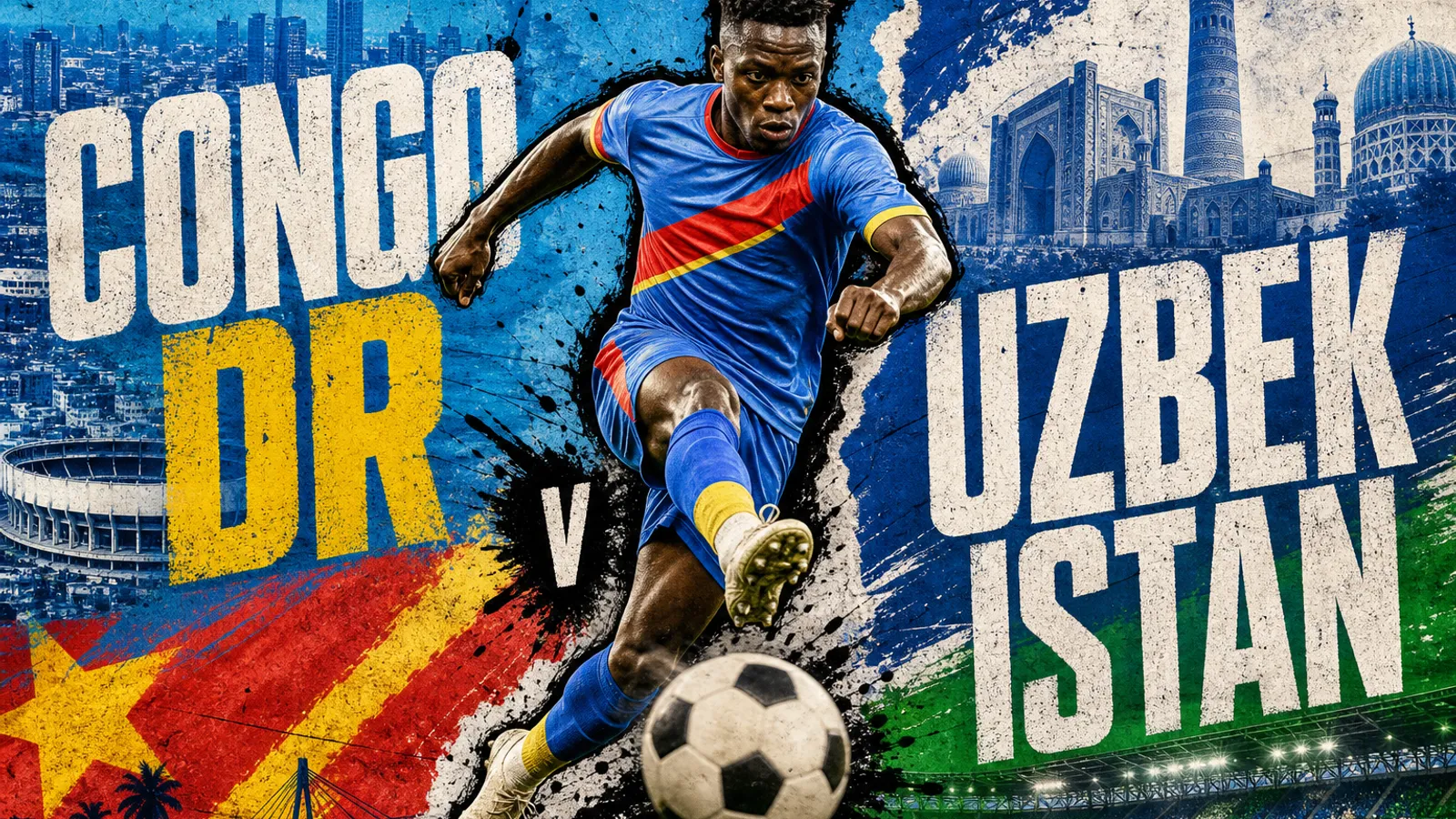 Editorial World Cup 2026 poster for Congo DR vs Uzbekistan on JUN 27