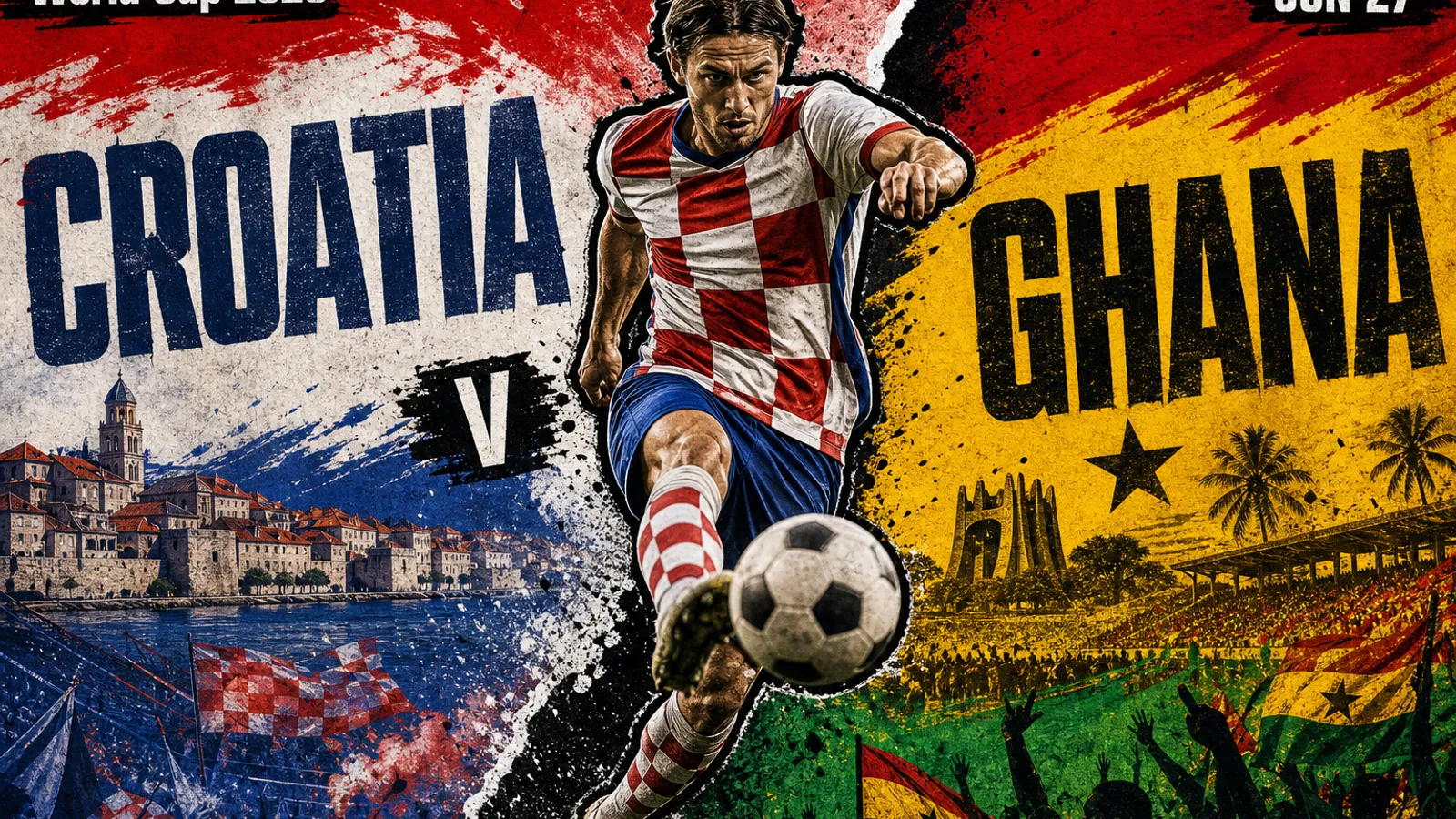 Editorial World Cup 2026 poster for Croatia vs Ghana on JUN 27