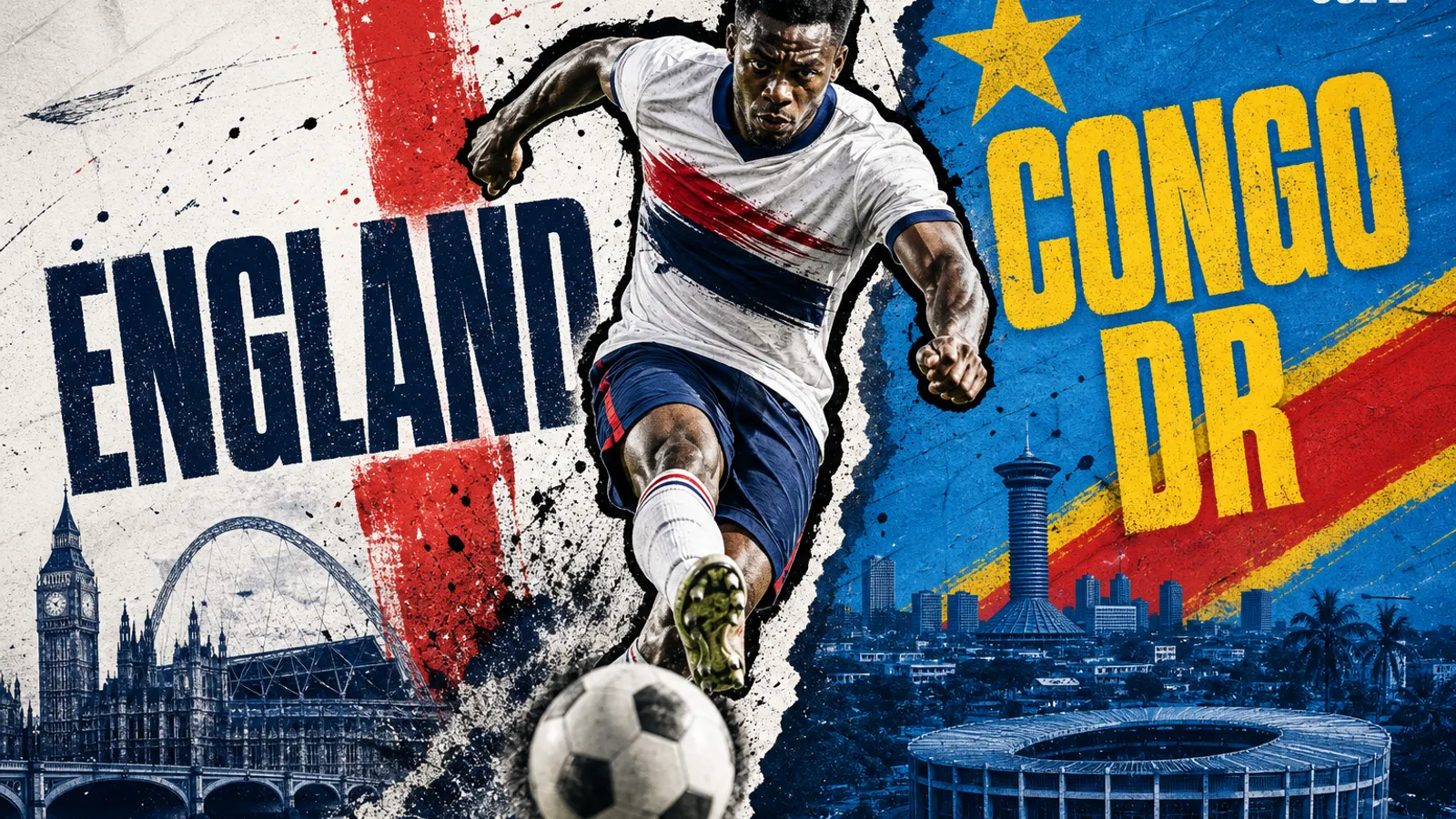 Editorial World Cup 2026 poster for England vs Congo DR on JUL 1