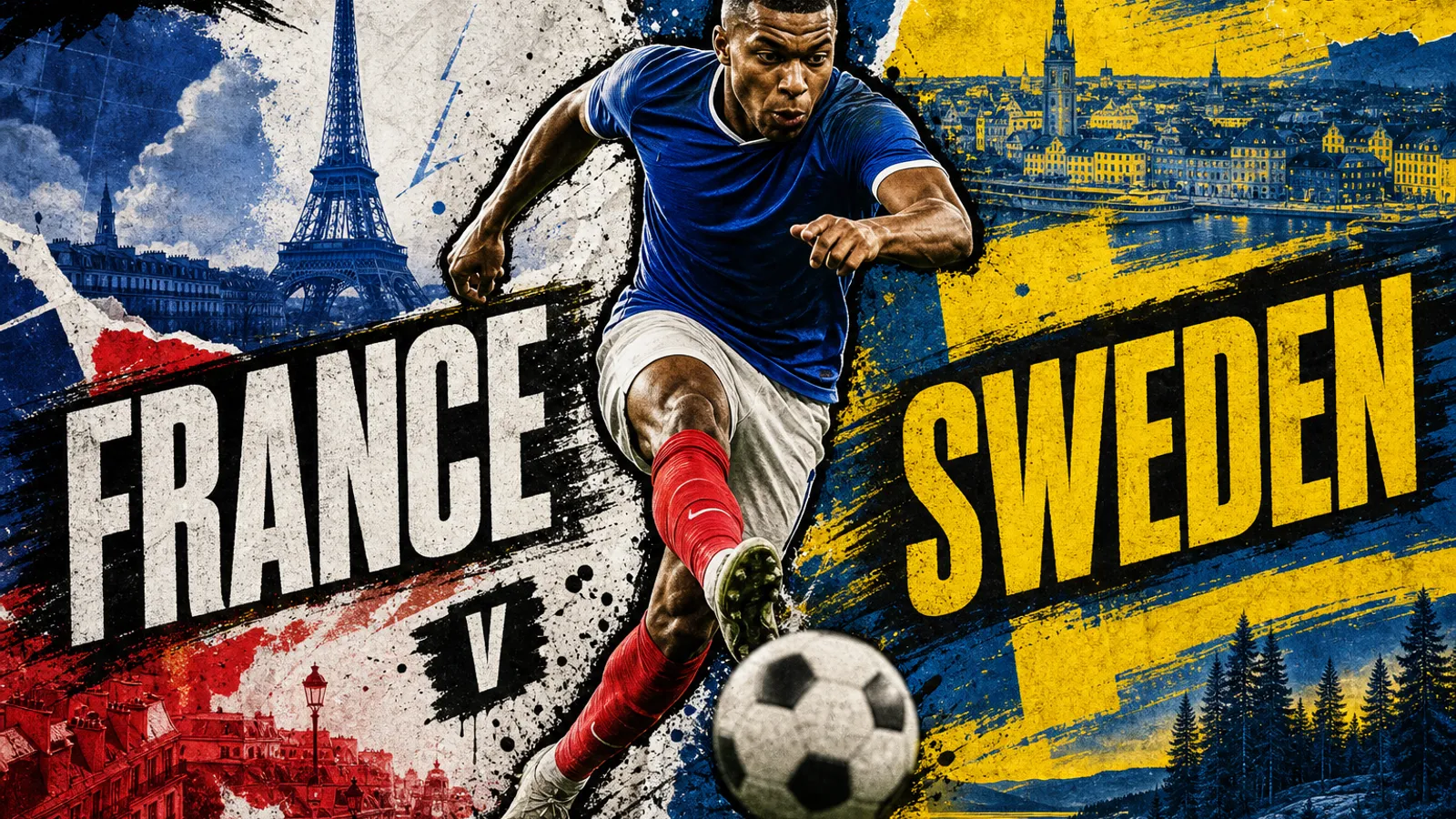 Editorial World Cup 2026 poster for France vs Sweden on JUN 30