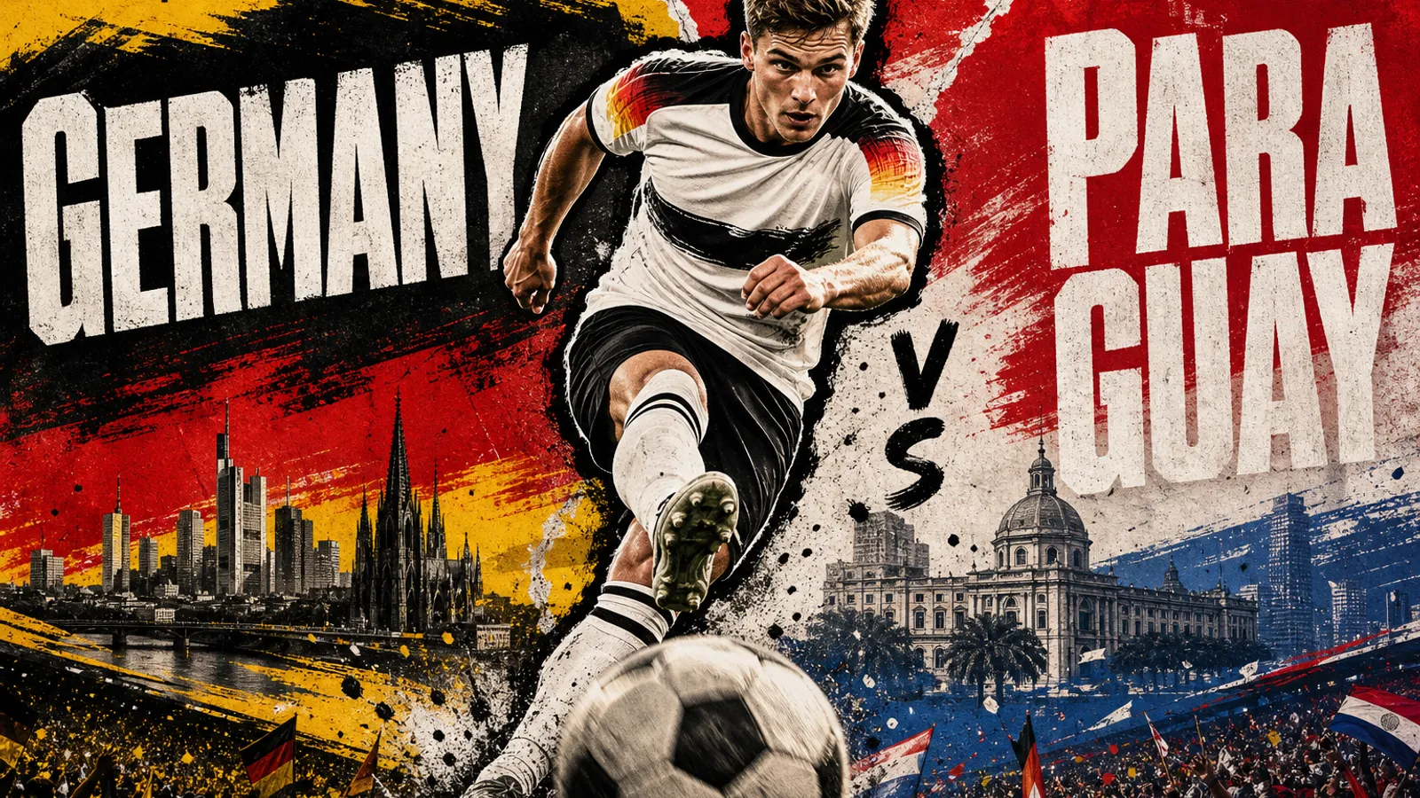 Editorial World Cup 2026 poster for Germany vs Paraguay on JUN 29