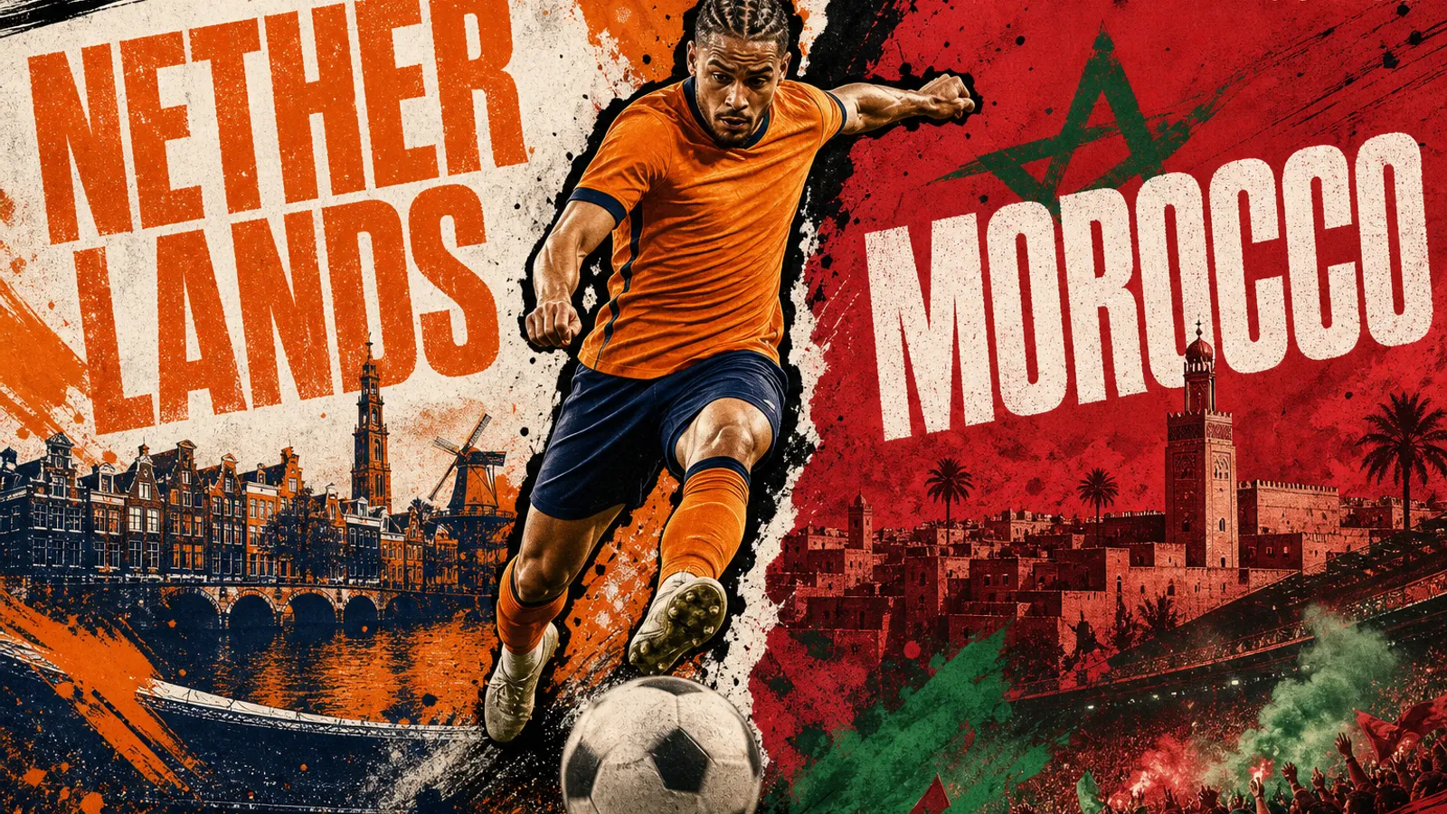 Editorial World Cup 2026 poster for Netherlands vs Morocco on JUN 30