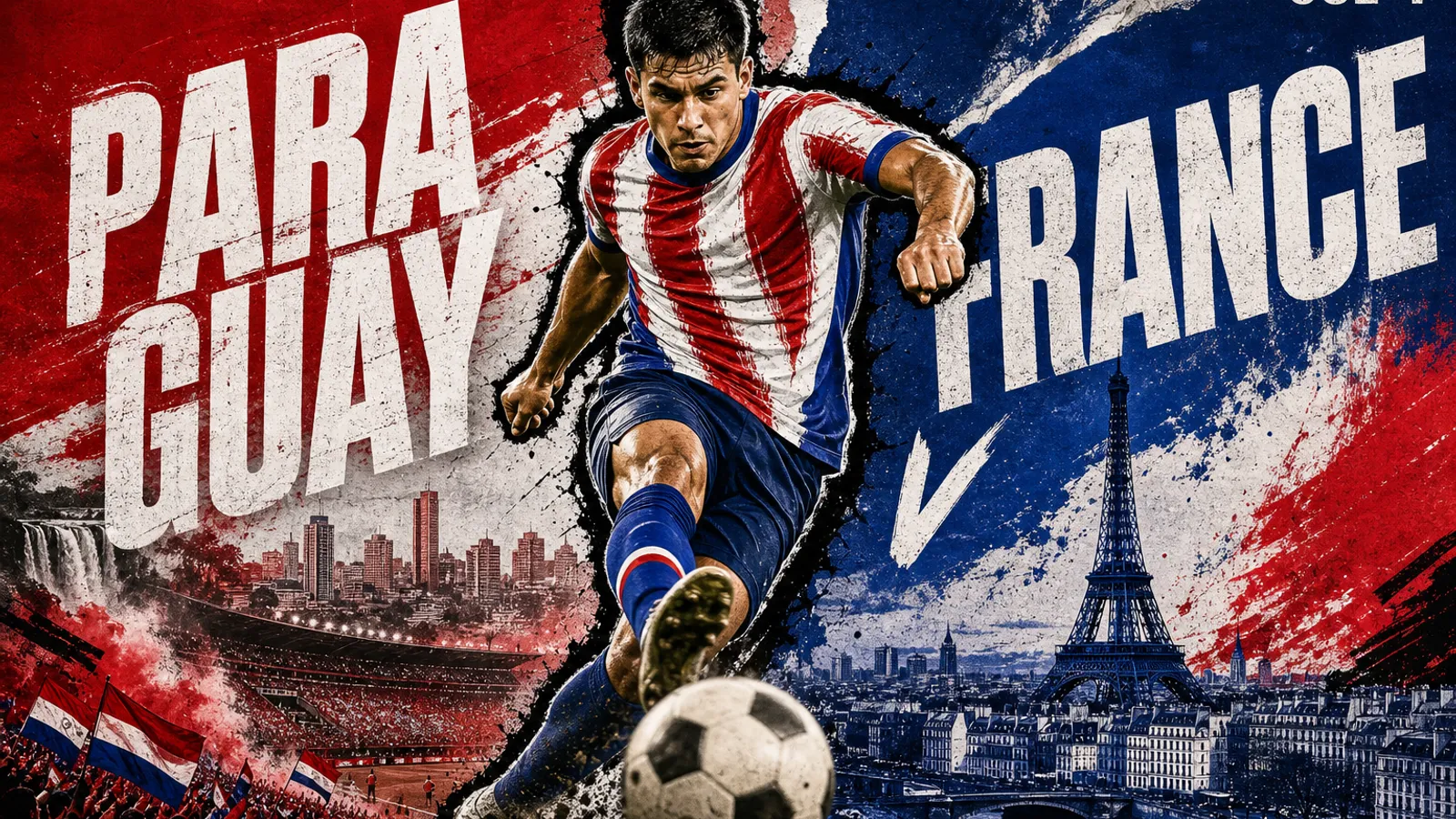 Editorial World Cup 2026 poster for Paraguay vs France on JUL 4