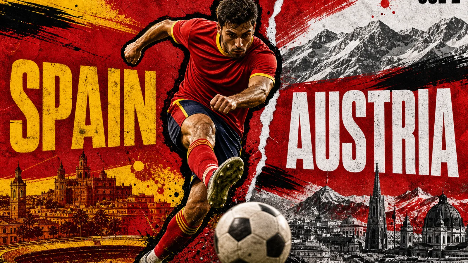 Editorial World Cup 2026 poster for Spain vs Austria on JUL 2